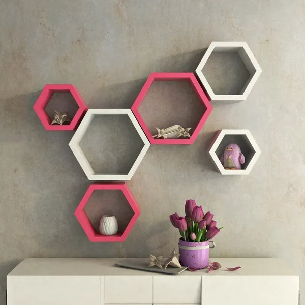 Pack_Of_6_Pink_&_Black_Wooden_Floating_Wall_Shelves