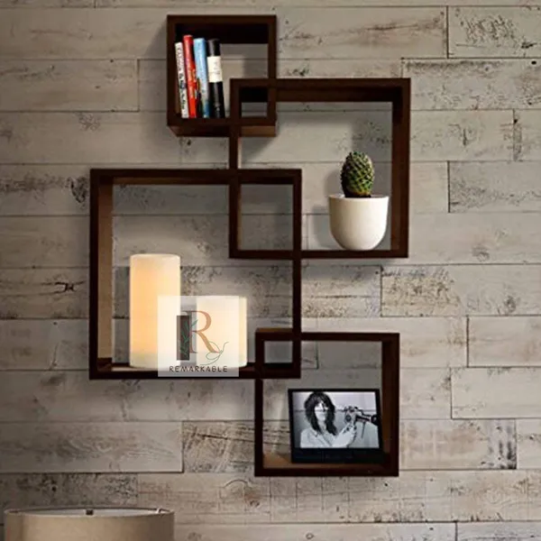 Pack_Of_4_Brown_Wooden_Floating_Wall_Shelves