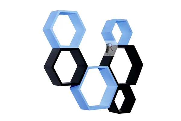 Pack_Of_6_Blue_&_Black_Wooden_Floating_Wall_Shelves