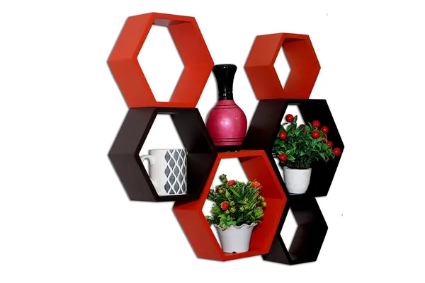 Pack_Of_6_Orange_&_Brown_Wooden_Floating_Wall_Shelves