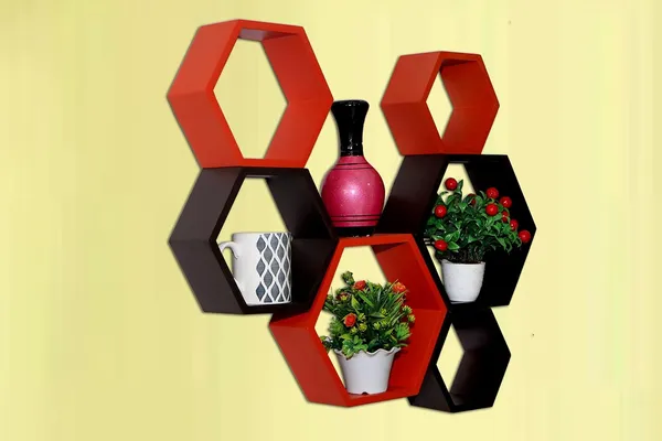 Pack_Of_6_Orange_&_Brown_Wooden_Floating_Wall_Shelves