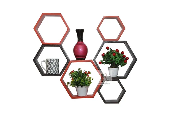 Pack_Of_6_Orange_&_Brown_Wooden_Floating_Wall_Shelves