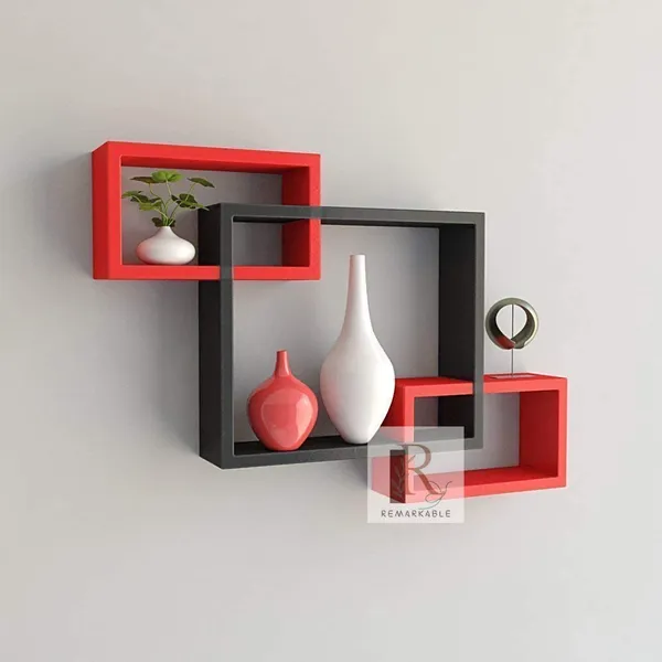 Pack_Of_3_Red_And_Black_Wooden_Floating_Wall_Shelves