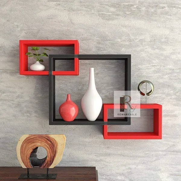 Pack_Of_3_Red_And_Black_Wooden_Floating_Wall_Shelves