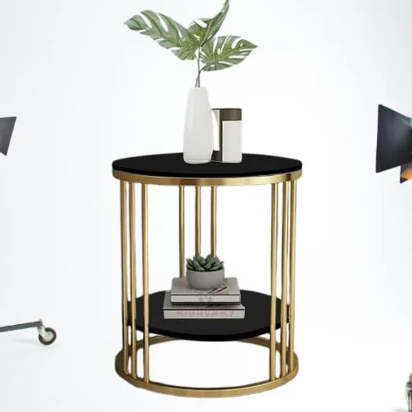 Black_&_Golden_Metal_Round_Coffee_Table_With_Extra_Shelf_For_Living_Room_And_Bedroom,_Side_Table,_Wooden_Top_&_Metal_Frame_End_Table,_Modern_Elegent_Design