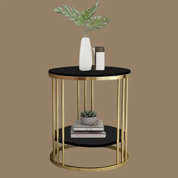 Black_&_Golden_Metal_Round_Coffee_Table_With_Extra_Shelf_For_Living_Room_And_Bedroom,_Side_Table,_Wooden_Top_&_Metal_Frame_End_Table,_Modern_Elegent_Design