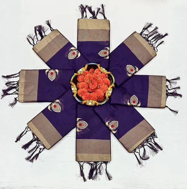 Violet_Soft_Kanjivaram_Linen_Cotton_Silk_Traditional_Saree_With_Attach_Unstitched_Blouse_Piece