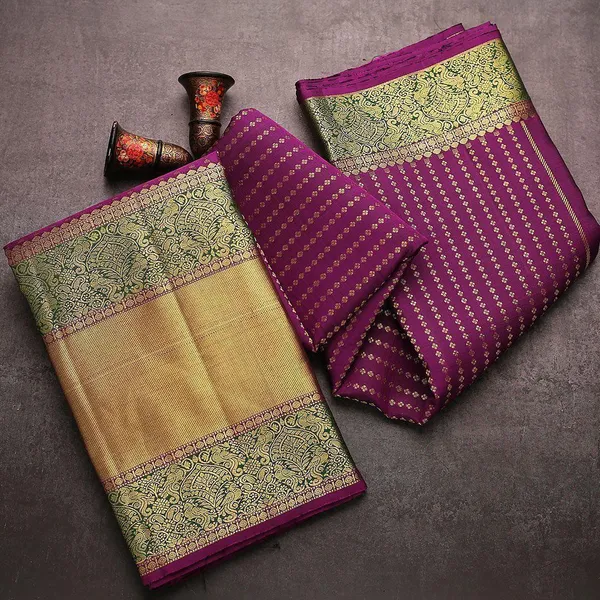 Purple_Woven_Soft_Lichi_Banarasi_Pure_Silk_Saree_With_Unstitching_Blouse_Piece_For_Women