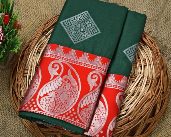 Red_Green_Woven_Soft_Lichi_Silk_Saree_With_Unstitched_Blouse_Piece_For_Women
