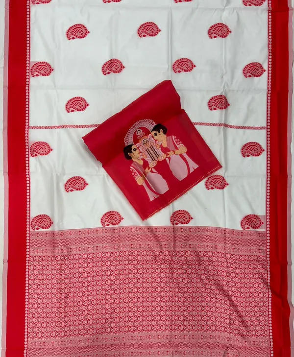 Red_White_Woven_Embellished_Banarasi_Silk_Blend_Soft_Lichi_Silk_Saree_With_Unstitched_Blouse_Piece_For_Women