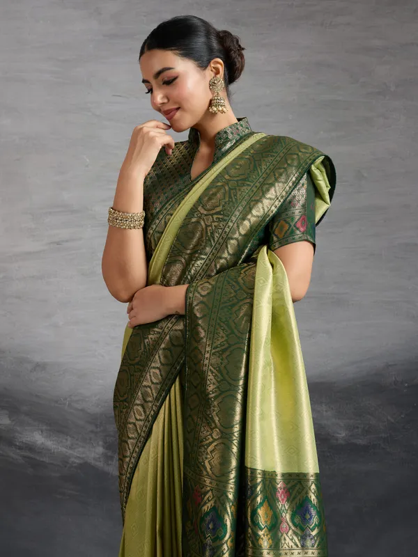 Celestial_Lime_Green_Temple_Zari_Silk_Saree_–_Premium_Banarasi_Weave
