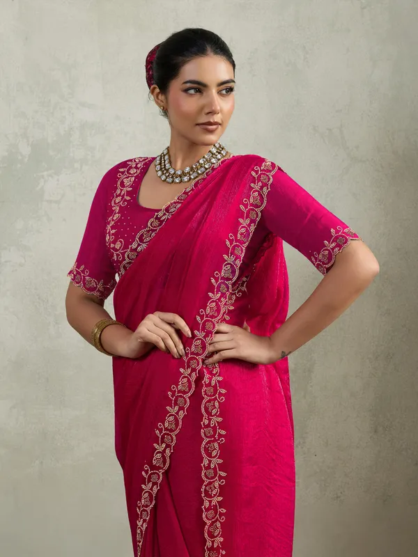 Hot_Pink_Velvet_Chiffon_Saree_with_Zarkan_&_Cutwork_Detailing