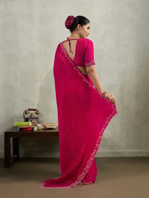Hot_Pink_Velvet_Chiffon_Saree_with_Zarkan_&_Cutwork_Detailing