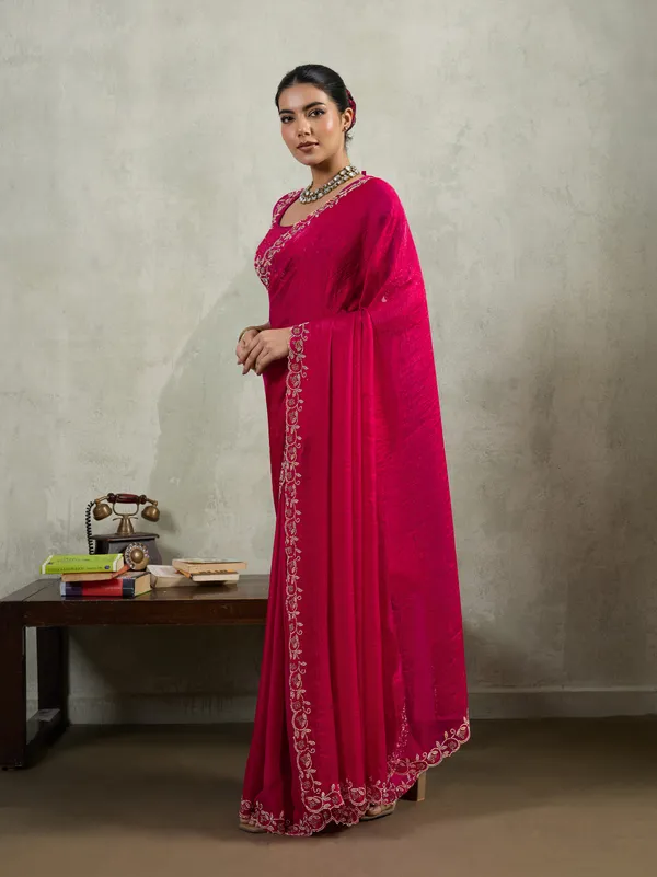 Hot_Pink_Velvet_Chiffon_Saree_with_Zarkan_&_Cutwork_Detailing