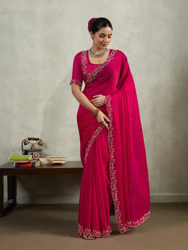 Hot_Pink_Velvet_Chiffon_Saree_with_Zarkan_&_Cutwork_Detailing