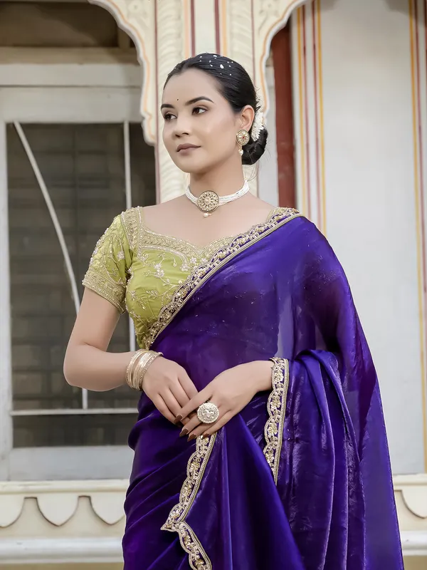 Deep_Purple_Velvet_Satin_Saree_For_Women