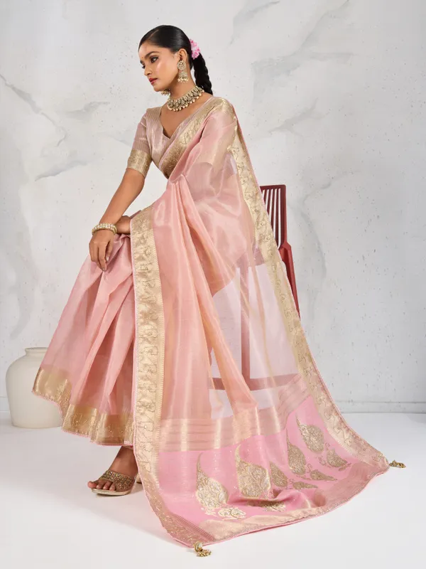 Blush_Pink_Tissue_Linen_Saree_With_Handcrafted_Zardosi_Pallu_&_Embellished_Border_For_Women