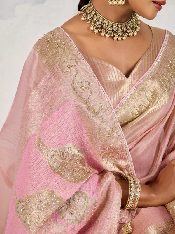 Blush_Pink_Tissue_Linen_Saree_With_Handcrafted_Zardosi_Pallu_&_Embellished_Border_For_Women