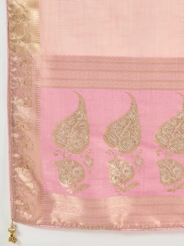 Blush_Pink_Tissue_Linen_Saree_With_Handcrafted_Zardosi_Pallu_&_Embellished_Border_For_Women