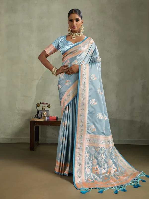 Sky_Blue_Satin_Silk_Banarasi_Saree_with_Meenakari_&_Zari_Weave