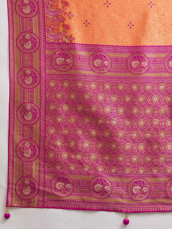 Peach_Orange_&_Pink_Kanjivaram_Silk_Saree