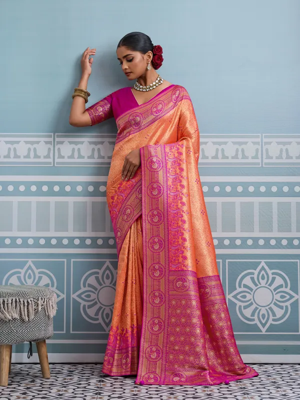 Peach_Orange_&_Pink_Kanjivaram_Silk_Saree
