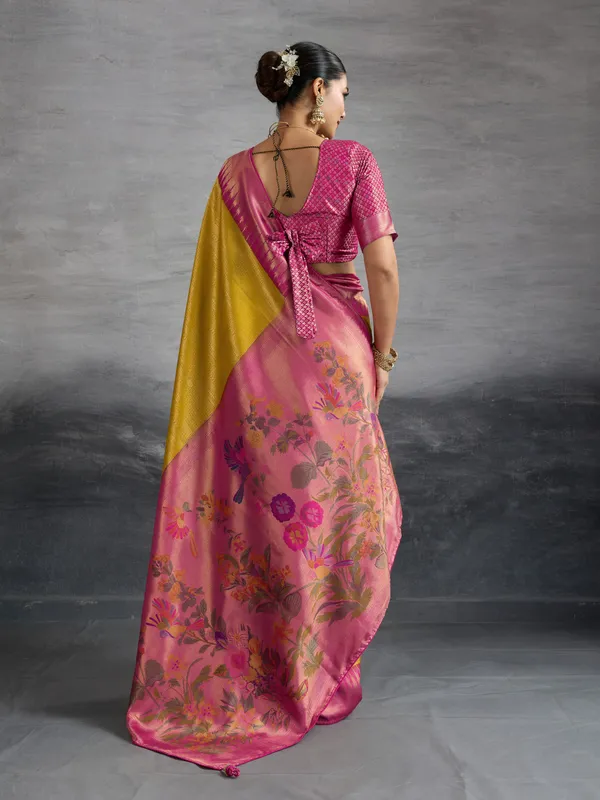 Pink_and_Mustard_yellow_Kanjivaram_Soft_Silk_Saree