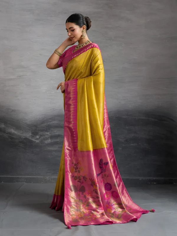 Pink_and_Mustard_yellow_Kanjivaram_Soft_Silk_Saree