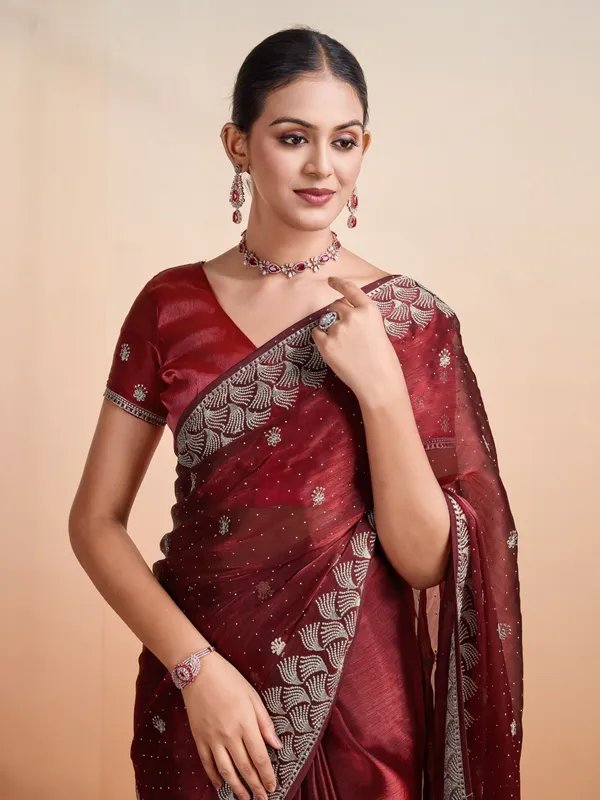 Wine_Red_Blooming_Burberry_Embroidered_Partywear_Saree