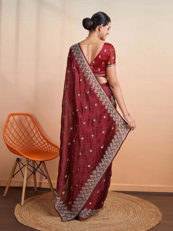 Wine_Red_Blooming_Burberry_Embroidered_Partywear_Saree