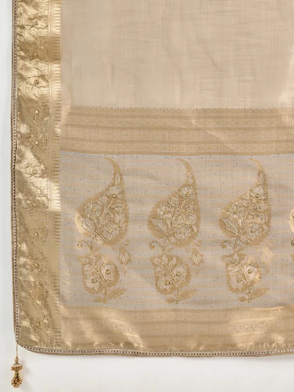 Peach_Gold_Tissue_Linen_Saree_With_Zardosi_Handwork_&_Designer_Border_For_Women
