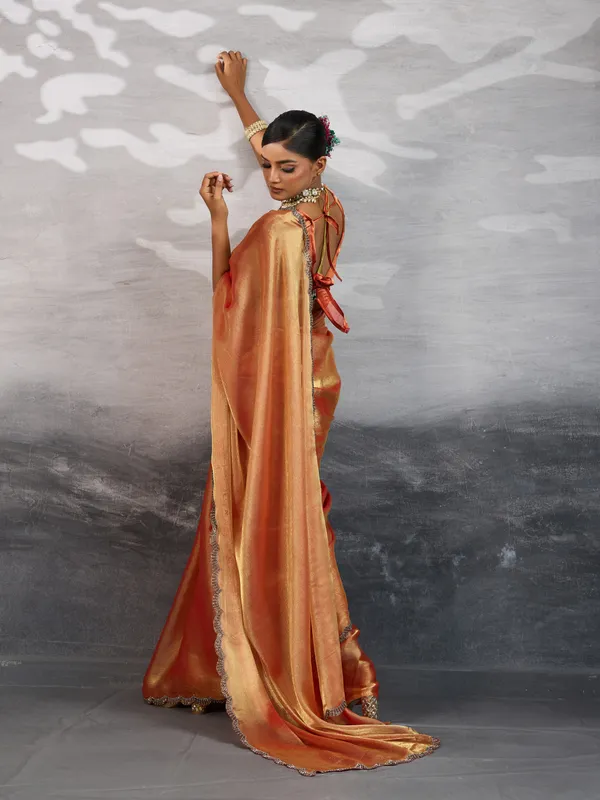 Peach-Orange_Burberry_Chiffon_Saree_with_Zarkan_&_Cutdana_Appliqu�_Lace_Work