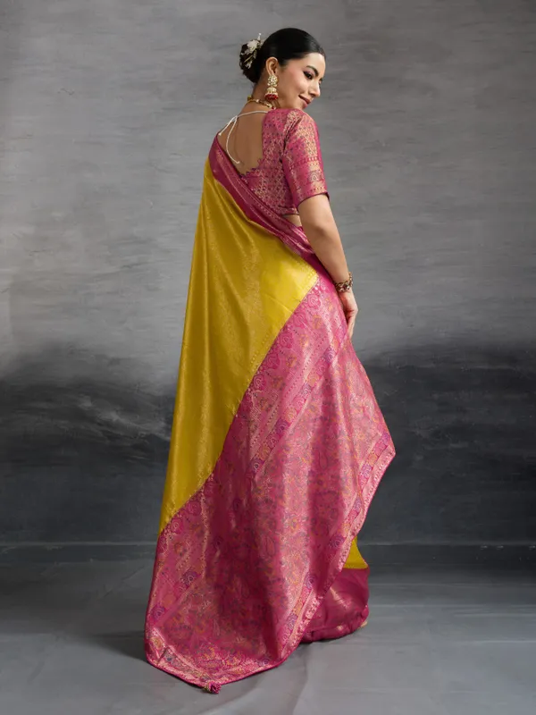Mustard_Yellow_&_Magenta_Pink_Kanjivaram_Soft_Silk_Saree_with_Meenakari_&_Double_Zari_Work