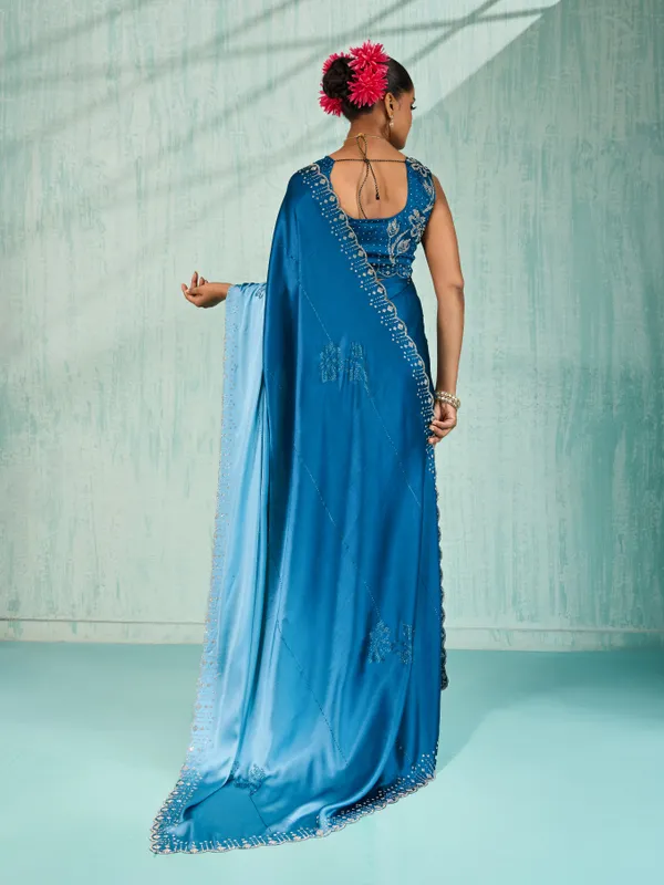 Midnight_&_Ice_Blue_Ombré_Satin_Saree_With_Rhinestone_Hand_Embellishments_For_Women