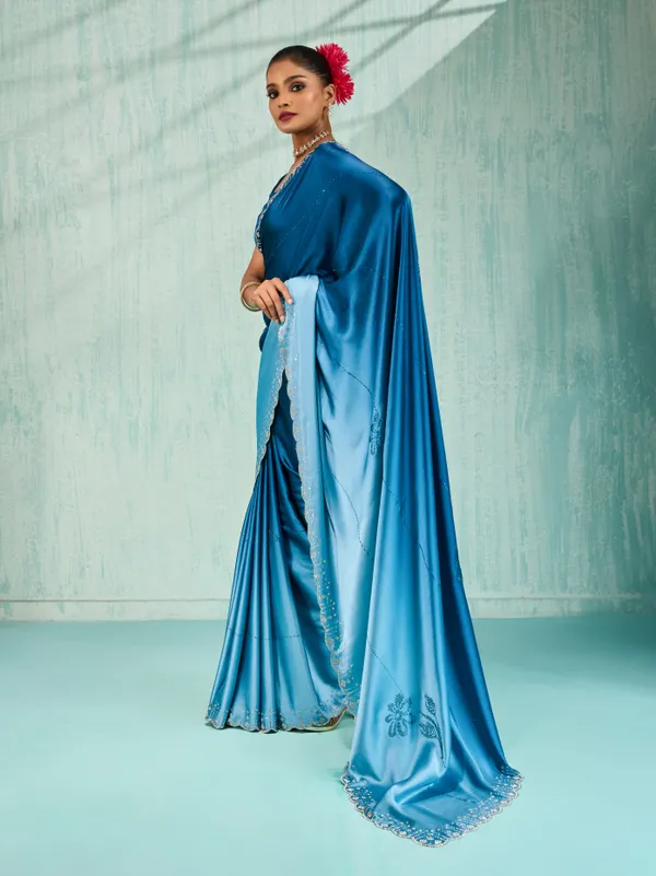 Midnight_&_Ice_Blue_Ombré_Satin_Saree_With_Rhinestone_Hand_Embellishments_For_Women