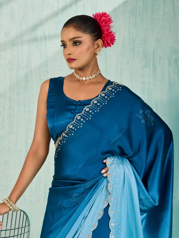 Midnight_&_Ice_Blue_Ombré_Satin_Saree_With_Rhinestone_Hand_Embellishments_For_Women