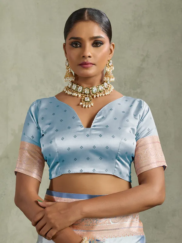 Powder_Blue_Satin_Silk_Banarasi_Saree