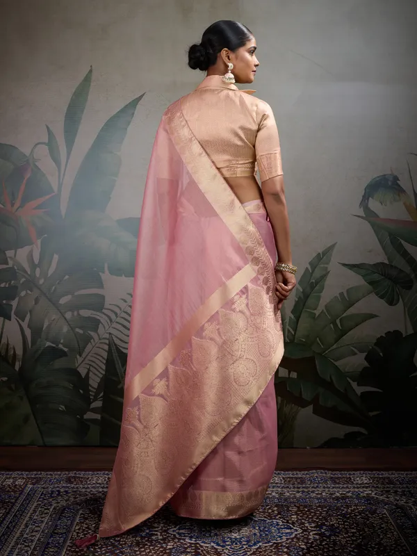 Rose_Pink_Tissue_Silk_Saree_With_Woven_Patta_&_Brocade_Blouse_For_Women