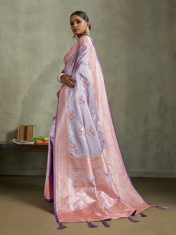 Lavender_Satin_Silk_Banarasi_Saree_with_Meenakari_&_Zari_Detailing