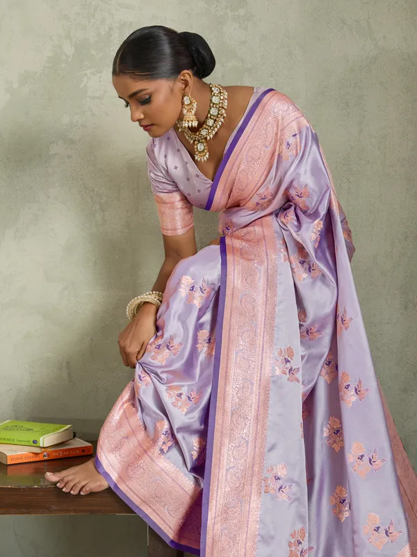 Lavender_Satin_Silk_Banarasi_Saree_with_Meenakari_&_Zari_Detailing