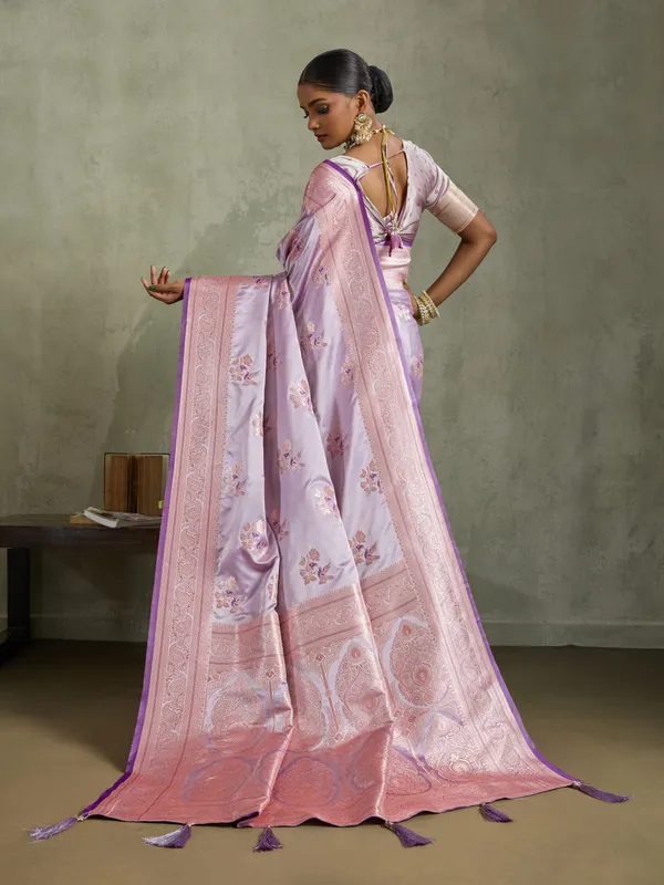Lavender_Satin_Silk_Banarasi_Saree_with_Meenakari_&_Zari_Detailing