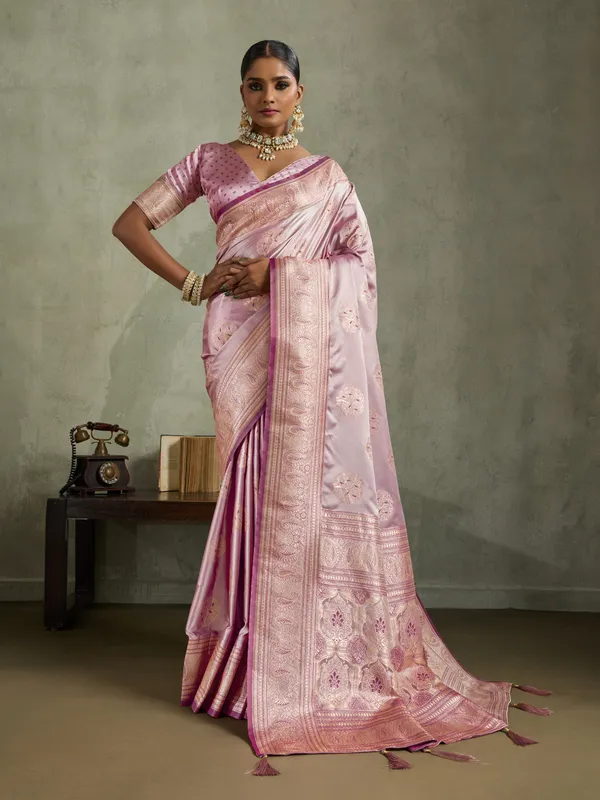 Lavender_Pink_Satin_Silk_Banarasi_Saree