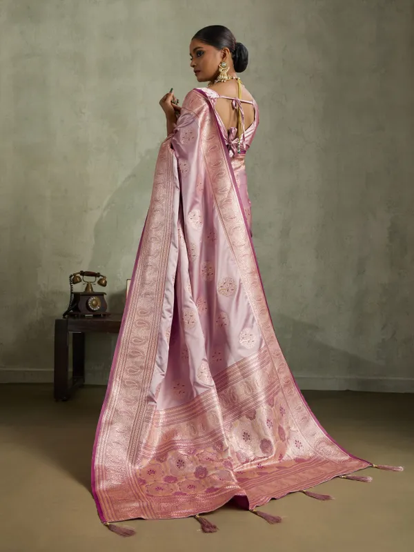 Lavender_Pink_Satin_Silk_Banarasi_Saree