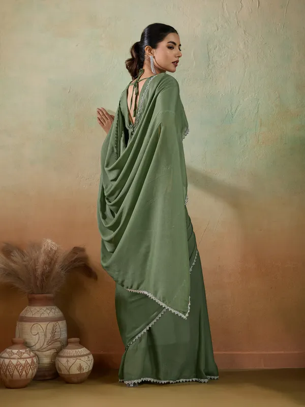 Sage_Green_Matt_Georgette_Saree_With_Ceramic-Inspired_Lace_Detailing_For_Women