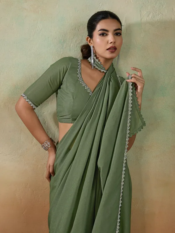 Sage_Green_Matt_Georgette_Saree_With_Ceramic-Inspired_Lace_Detailing_For_Women