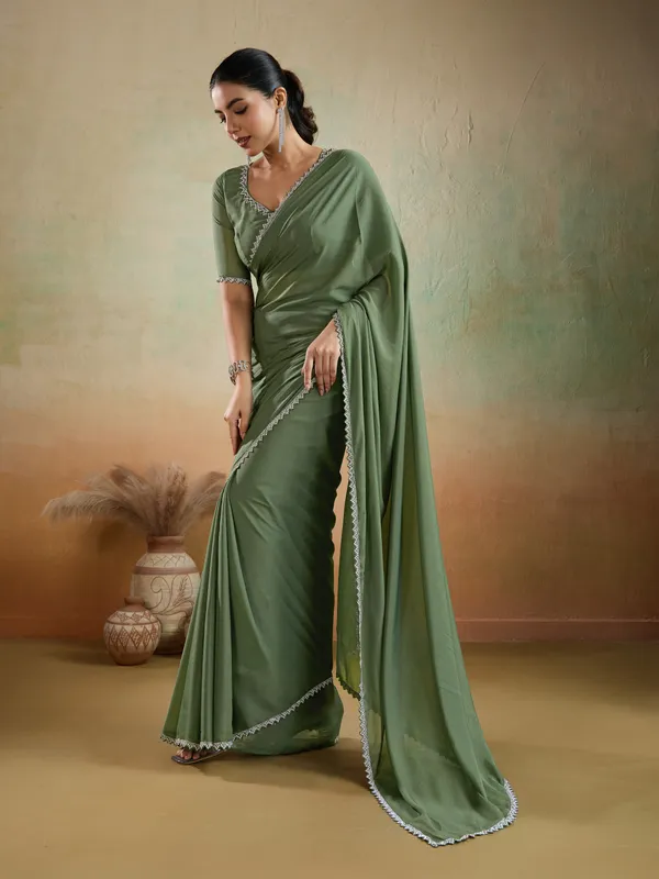 Sage_Green_Matt_Georgette_Saree_With_Ceramic-Inspired_Lace_Detailing_For_Women