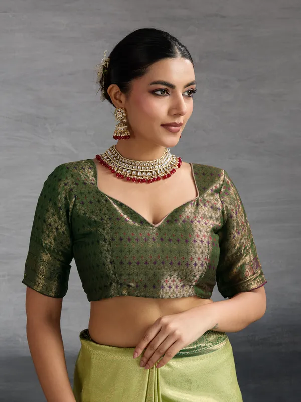 Pistachio_&_Bottle_Green_Kanjivaram_Soft_Silk_Saree_with_Meenakari_&_Double_Zari_Work
