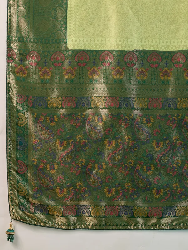 Pistachio_&_Bottle_Green_Kanjivaram_Soft_Silk_Saree_with_Meenakari_&_Double_Zari_Work