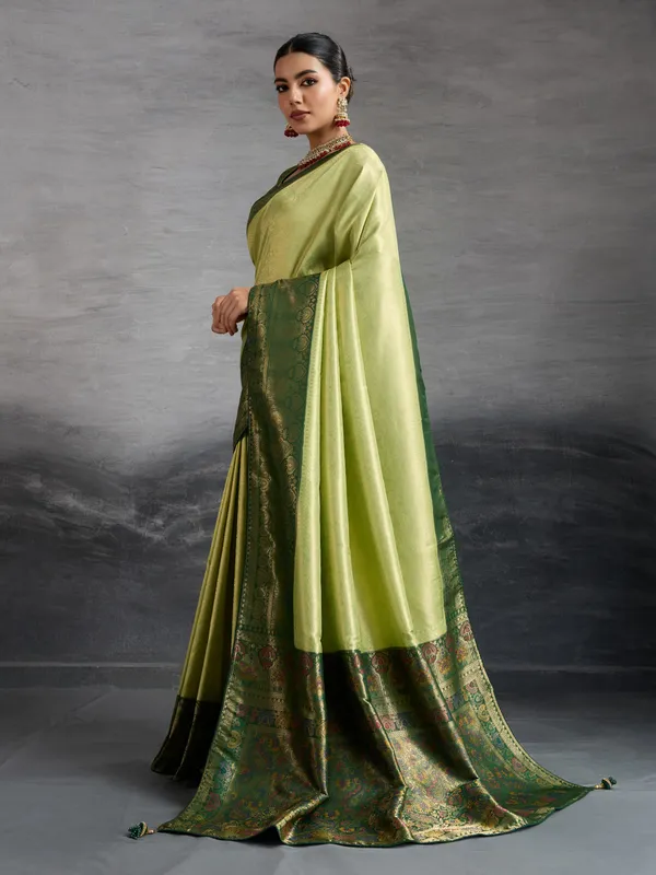 Pistachio_&_Bottle_Green_Kanjivaram_Soft_Silk_Saree_with_Meenakari_&_Double_Zari_Work