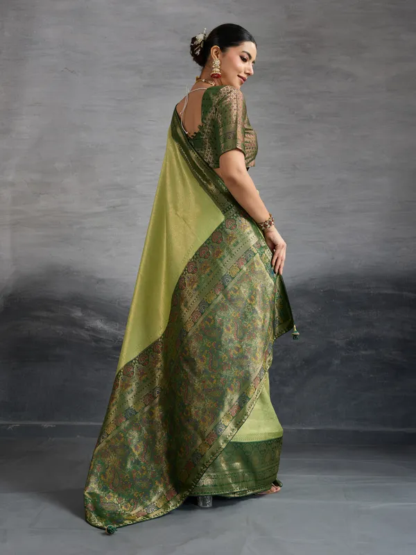 Pistachio_&_Bottle_Green_Kanjivaram_Soft_Silk_Saree_with_Meenakari_&_Double_Zari_Work